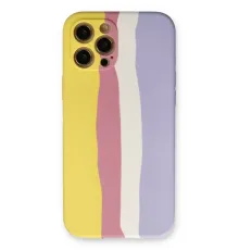 Apple iPhone 12 Pro Max Kılıf Ebruli Lansman Silikon - Sarı-Mavi