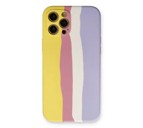 Apple iPhone 12 Pro Max Kılıf Ebruli Lansman Silikon - Sarı-Mavi