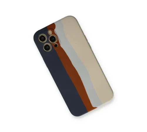 Apple iPhone 12 Pro Max Kılıf Ebruli Lansman Silikon - Lacivert-Krem