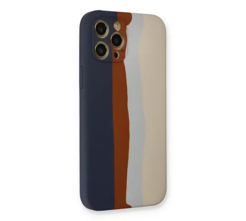Apple iPhone 12 Pro Max Kılıf Ebruli Lansman Silikon - Lacivert-Krem
