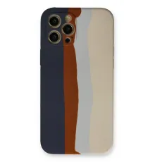 Apple iPhone 12 Pro Max Kılıf Ebruli Lansman Silikon - Lacivert-Krem