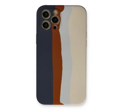 Apple iPhone 12 Pro Max Kılıf Ebruli Lansman Silikon - Lacivert-Krem