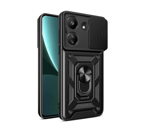 Xiaomi Redmi 13C Kılıf Pars Lens Yüzüklü Silikon - Siyah