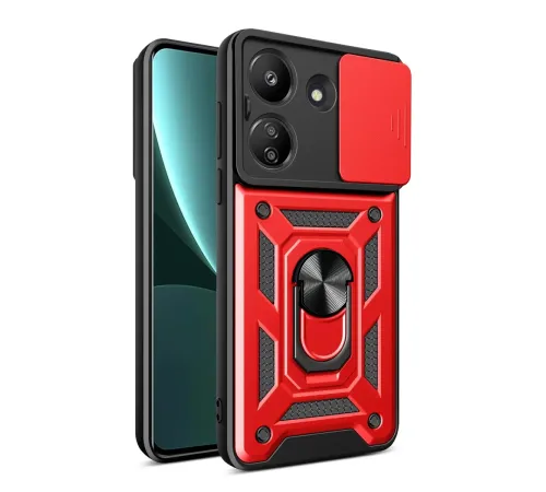 Xiaomi Redmi 13C Kılıf Pars Lens Yüzüklü Silikon - Kırmızı