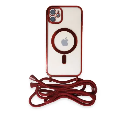 Apple iPhone 11 Kılıf Divo Lazer Askılı Magsafe Kapak - Kırmızı