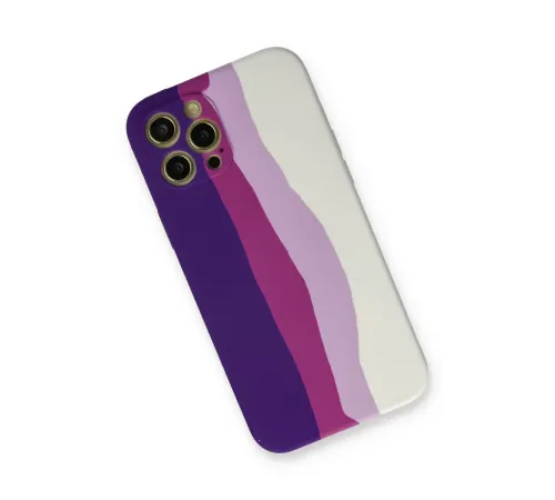 Apple iPhone 12 Pro Max Kılıf Ebruli Lansman Silikon - Mor-Beyaz