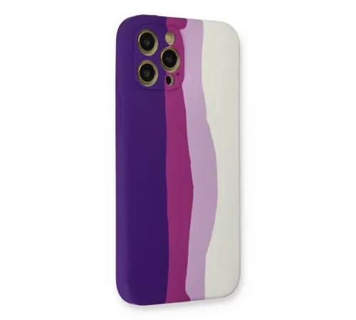 Apple iPhone 12 Pro Max Kılıf Ebruli Lansman Silikon - Mor-Beyaz