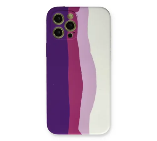 Apple iPhone 12 Pro Max Kılıf Ebruli Lansman Silikon - Mor-Beyaz