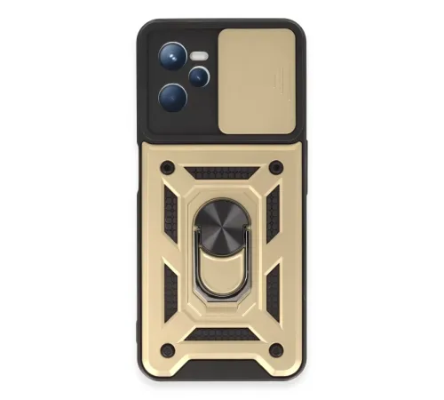Realme C35 Kılıf Pars Lens Yüzüklü Silikon - Gold