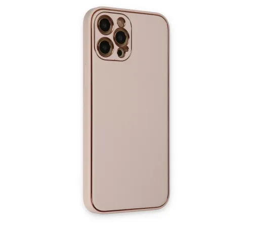 Apple iPhone 12 Pro Kılıf Coco Deri Silikon Kapak - Pudra