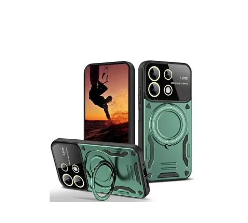 Xiaomi Redmi 13 4G Kılıf Joy Lens Standlı Kapak - Koyu Yeşil