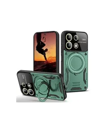 Xiaomi Redmi 13 4G Kılıf Joy Lens Standlı Kapak - Koyu Yeşil