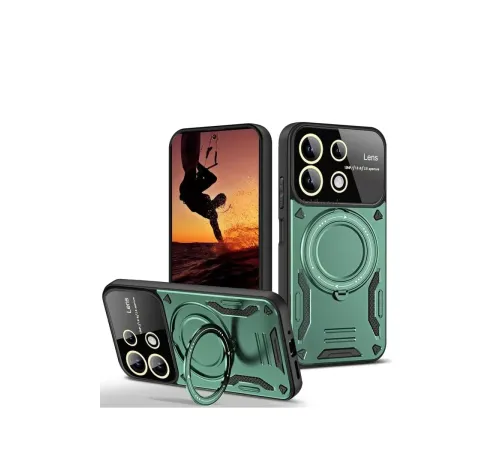 Xiaomi Redmi 13 4G Kılıf Joy Lens Standlı Kapak - Koyu Yeşil