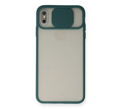 Apple iPhone X Kılıf Palm Buzlu Kamera Sürgülü Silikon - Yeşil