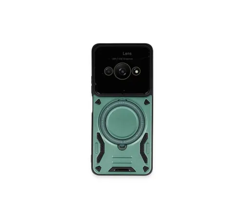Xiaomi Poco C61 Kılıf Joy Lens Standlı Kapak - Koyu Yeşil