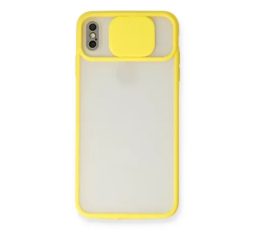 Apple iPhone X Kılıf Palm Buzlu Kamera Sürgülü Silikon - Sarı