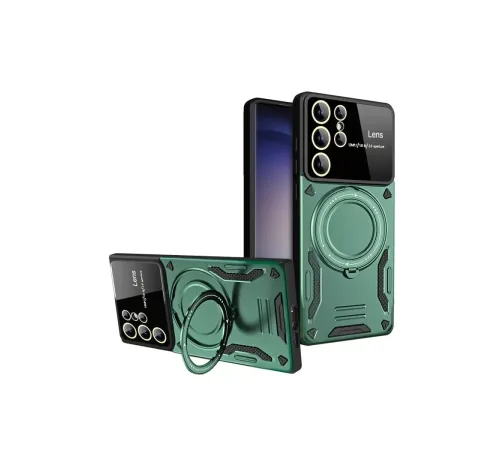 Samsung Galaxy S24 Ultra Kılıf Joy Lens Standlı Kapak - Koyu Yeşil