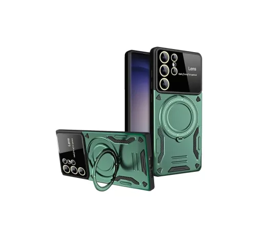 Samsung Galaxy S24 Ultra Kılıf Joy Lens Standlı Kapak - Koyu Yeşil