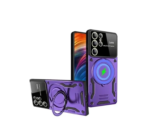 Samsung Galaxy S24 Ultra Kılıf Joy Lens Standlı Kapak - Mor