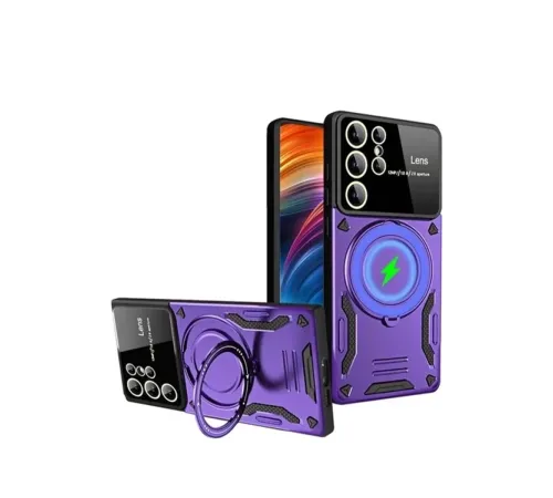Samsung Galaxy S24 Ultra Kılıf Joy Lens Standlı Kapak - Mor