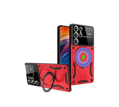 Samsung Galaxy S24 Ultra Kılıf Joy Lens Standlı Kapak - Kırmızı