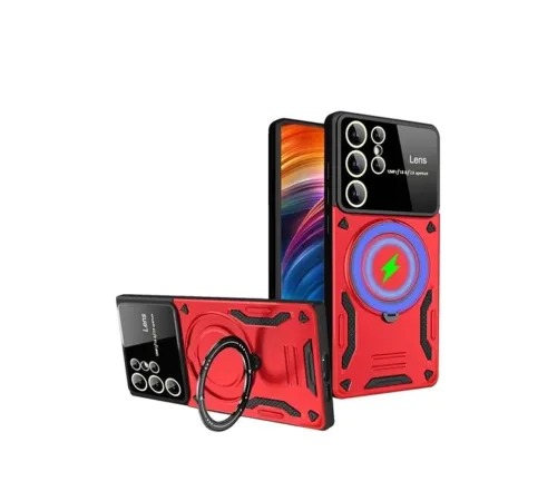 Samsung Galaxy S24 Ultra Kılıf Joy Lens Standlı Kapak - Kırmızı