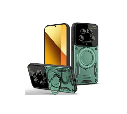 Xiaomi Mi 14 Ultra Kılıf Joy Lens Standlı Kapak - Koyu Yeşil