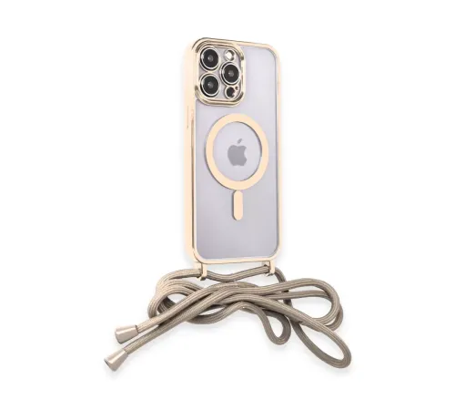 Apple iPhone 12 Pro Max Kılıf Divo Lazer Askılı Magsafe Kapak - Gold