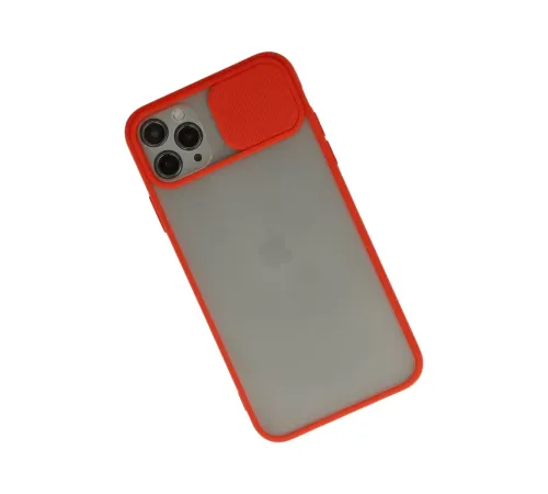 Apple iPhone 11 Pro Max Kılıf Palm Buzlu Kamera Sürgülü Silikon - Kırmızı