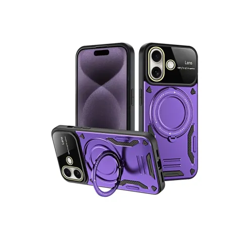 Apple iPhone 16 Kılıf Joy Lens Standlı Kapak - Mor