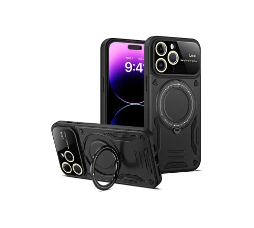 Apple iPhone 16 Pro Kılıf Joy Lens Standlı Kapak - Siyah