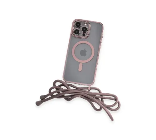 Apple iPhone 12 Pro Max Kılıf Divo Lazer Askılı Magsafe Kapak - Pembe