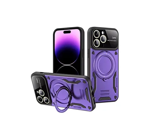 Apple iPhone 16 Pro Kılıf Joy Lens Standlı Kapak - Mor