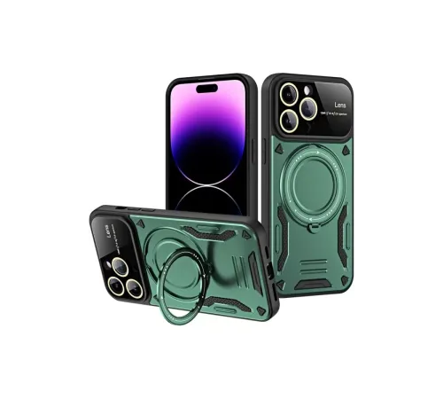 Apple iPhone 16 Pro Max Kılıf Joy Lens Standlı Kapak - Koyu Yeşil