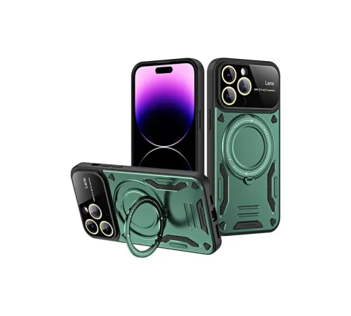 Apple iPhone 16 Pro Max Kılıf Joy Lens Standlı Kapak - Koyu Yeşil