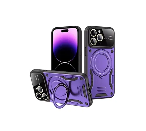 Apple iPhone 16 Pro Max Kılıf Joy Lens Standlı Kapak - Mor