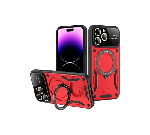 Apple iPhone 16 Pro Max Kılıf Joy Lens Standlı Kapak - Kırmızı