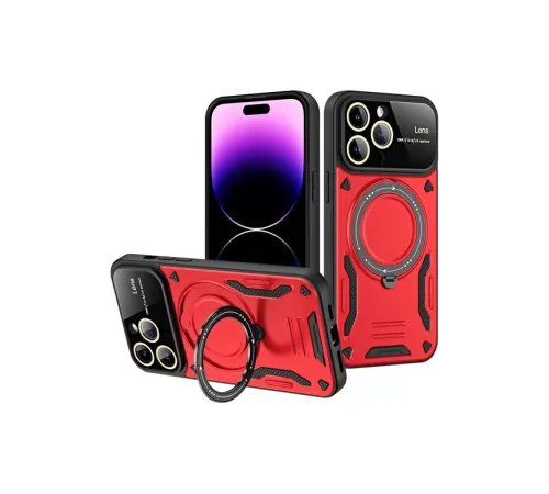 Apple iPhone 16 Pro Max Kılıf Joy Lens Standlı Kapak - Kırmızı