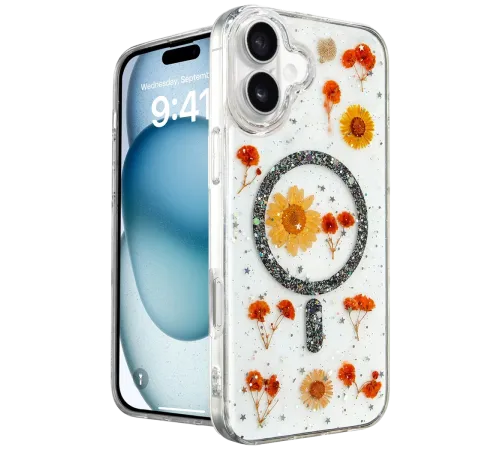 Apple iPhone 16 Kılıf Daisy Simli Magsafe Kapak - Siyah