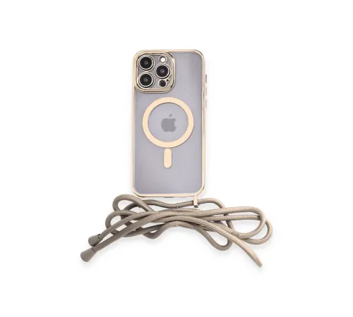 Apple iPhone 13 Pro Kılıf Divo Lazer Askılı Magsafe Kapak - Gold