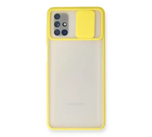 Samsung Galaxy M51 Kılıf Palm Buzlu Kamera Sürgülü Silikon - Sarı