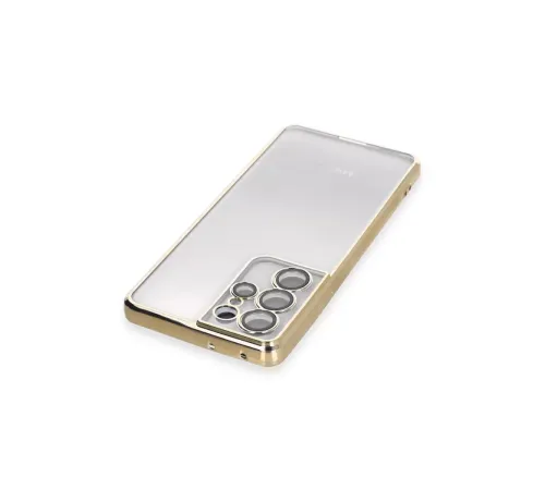 Samsung Galaxy S21 Ultra Kılıf Lensli Silikon - Gold