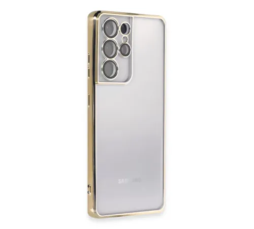 Samsung Galaxy S21 Ultra Kılıf Lensli Silikon - Gold