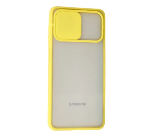 Samsung Galaxy A12 Kılıf Palm Buzlu Kamera Sürgülü Silikon - Sarı