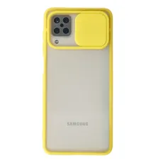 Samsung Galaxy A12 Kılıf Palm Buzlu Kamera Sürgülü Silikon - Sarı