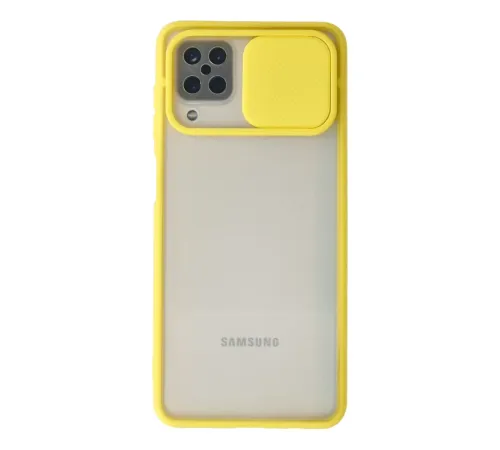 Samsung Galaxy A12 Kılıf Palm Buzlu Kamera Sürgülü Silikon - Sarı