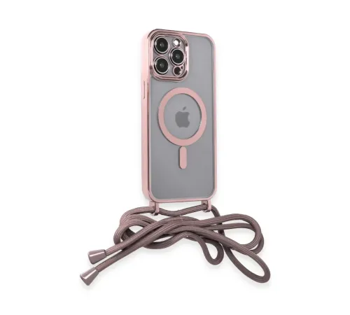 Apple iPhone 13 Pro Max Kılıf Divo Lazer Askılı Magsafe Kapak - Pembe
