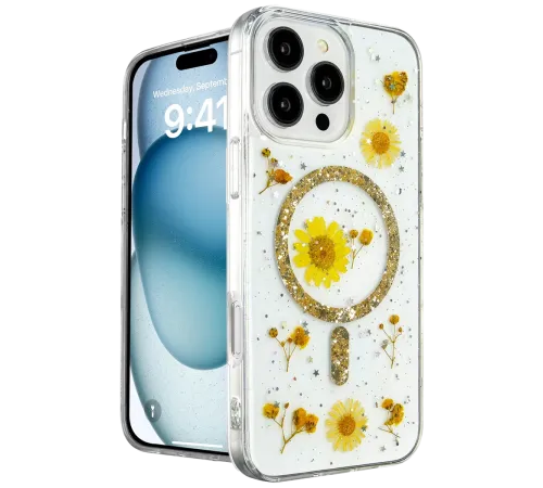 Apple iPhone 16 Pro Max Kılıf Daisy Simli Magsafe Kapak - Gold