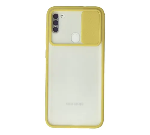 Samsung Galaxy A11 Kılıf Palm Buzlu Kamera Sürgülü Silikon - Sarı