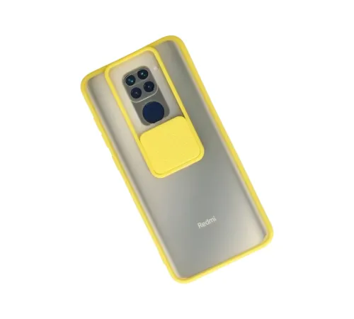 Xiaomi Redmi Note 9 Kılıf Palm Buzlu Kamera Sürgülü Silikon - Sarı